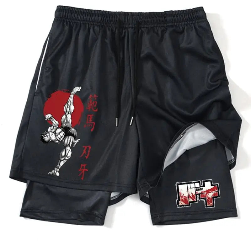 Pantalon corto deportivo Hanma Baki para hombre, color negro, tejido transpirable para el gimnasio.