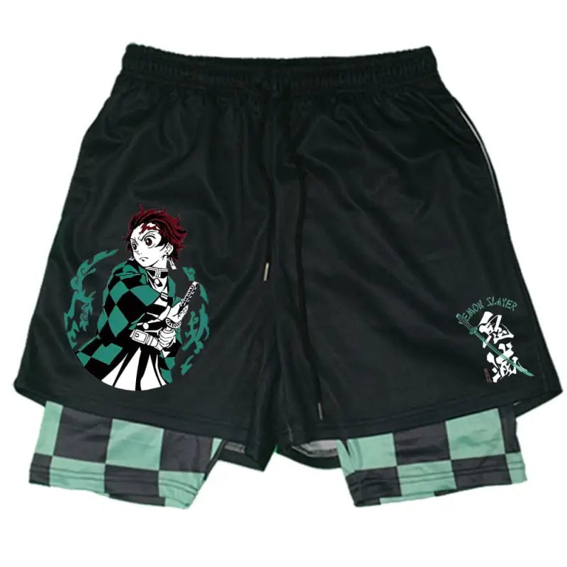 Pantalón corto deportivo Demon Slayer para hombre, color verde, malla transpirable para el entrenamiento.