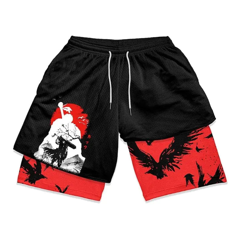 Pantalón corto deportivo Berserk para hombre, color rojo, malla dry-fit transpirable para musculación.