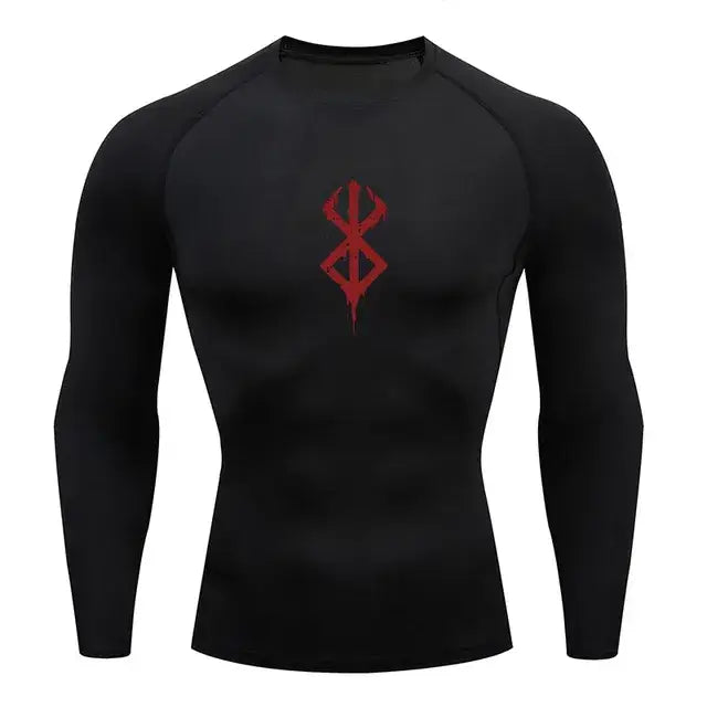 T-shirt de compression a manches longues homme Berserk Guts, coloris noir, maille dry-fit respirante.