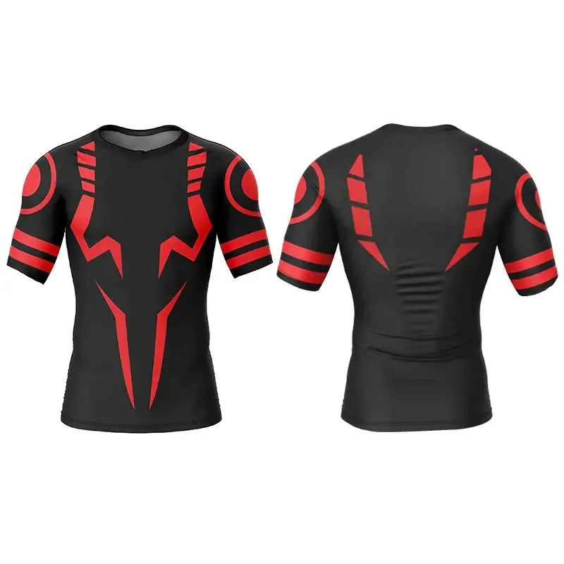Camiseta de compresion para hombre Jujutsu Kaisen, color rojo, para entrenar.