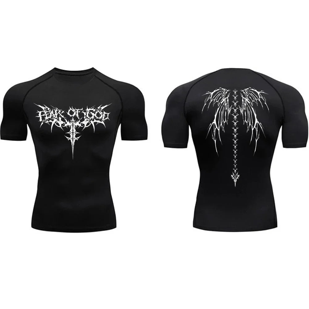 T-shirt de compression homme Fear Of God, coloris noir, maille dry-fit pour la musculation.