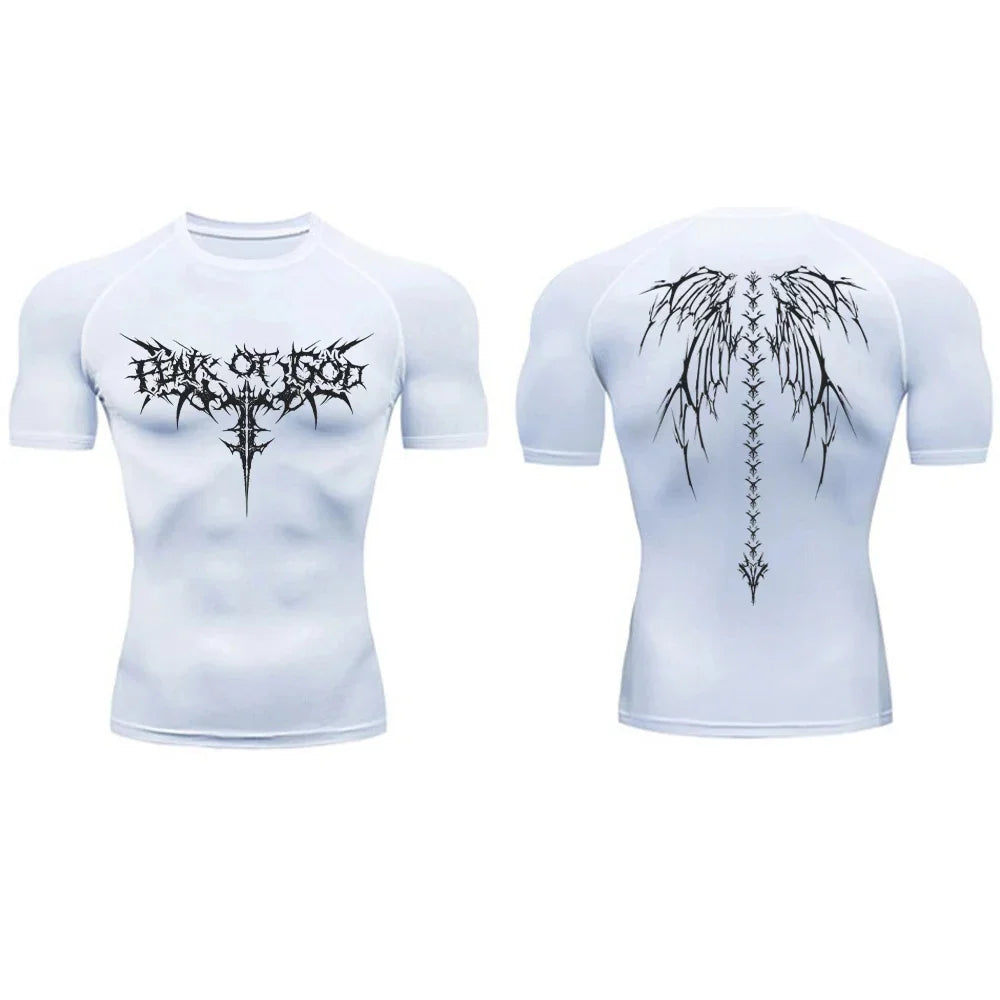 T-shirt de compression homme Fear Of God, coloris blanc, tissu respirant pour le sport.