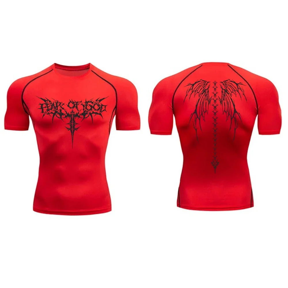 T-shirt de compression homme Fear Of God, coloris rouge, maille extensible pour la muscu.