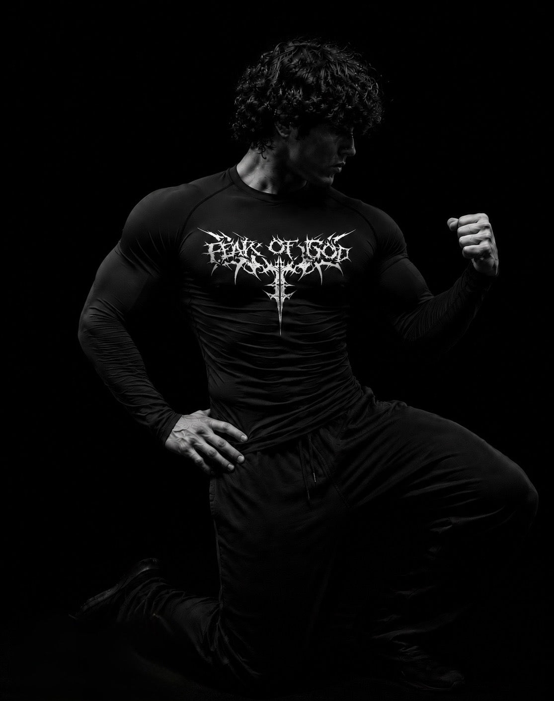 T-shirt de compression a manches longues homme Fear Of God, maille dry-fit pour la musculation.