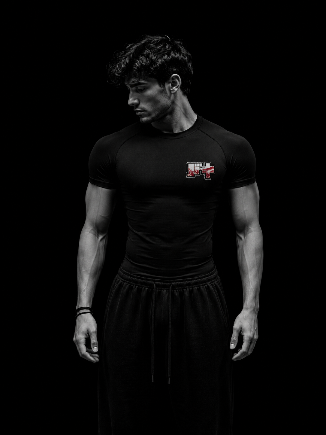 T-shirt de compression homme Baki, maille dry-fit pour la musculation.