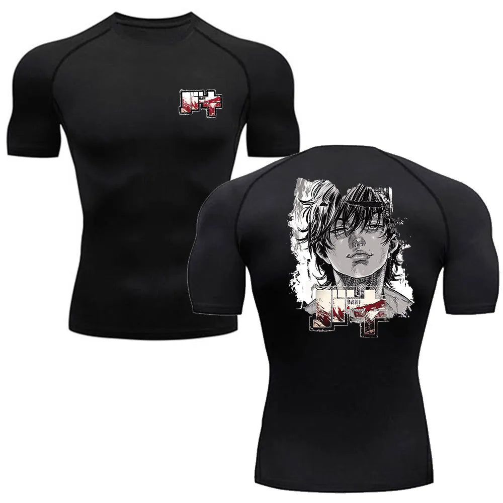 T-shirt de compression homme Baki, tissu respirant pour le sport.