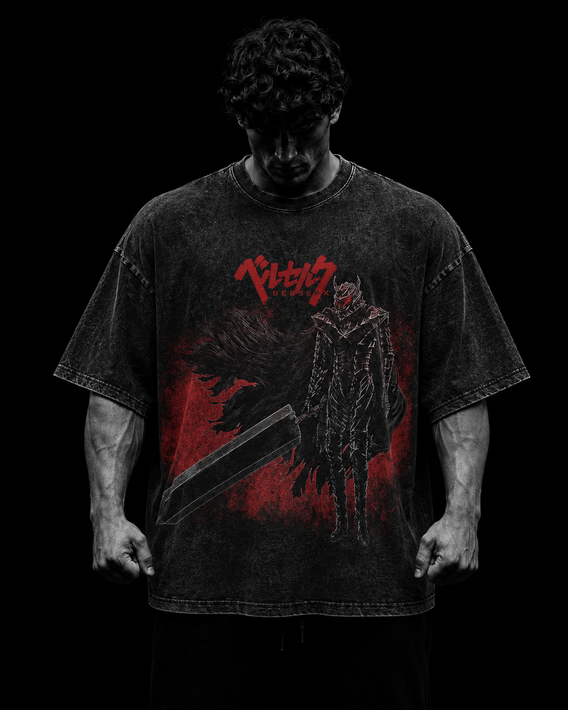 T-shirt oversize homme Berserk Guts, coton epais pour la musculation.