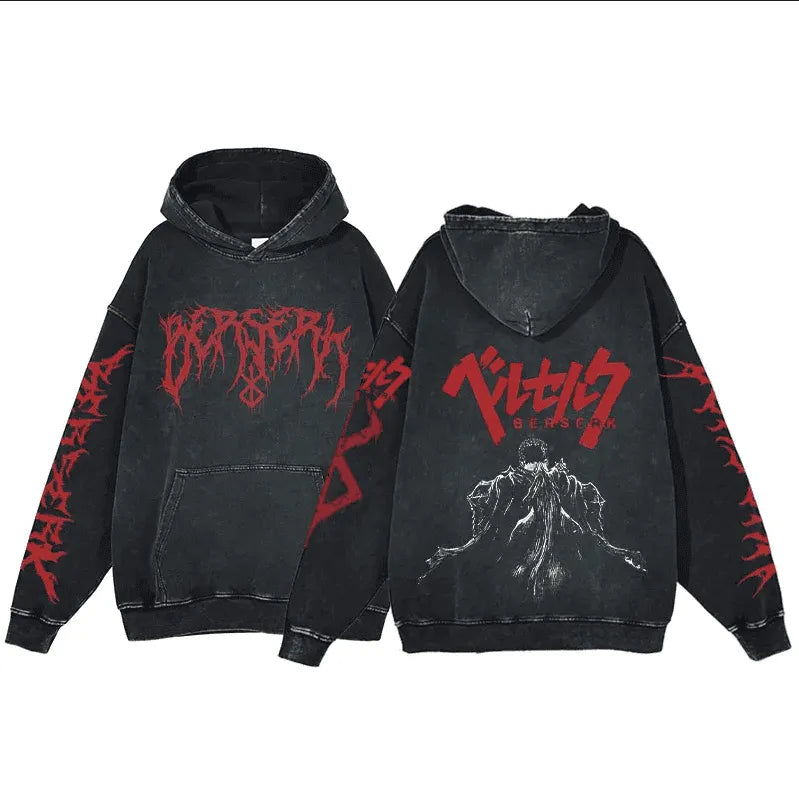 Hoodie homme Berserk Guts, coton epais coupe streetwear pour la salle.