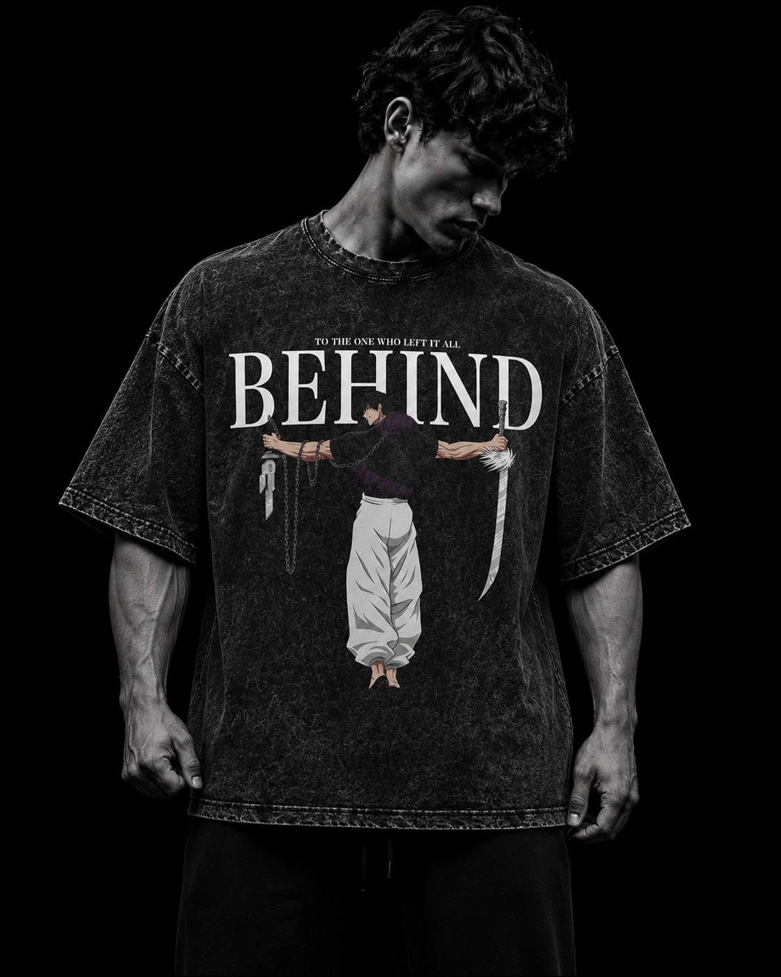 T-shirt oversize uomo Jujutsu Kaisen, taglio ampio in maglia traspirante per allenarsi.