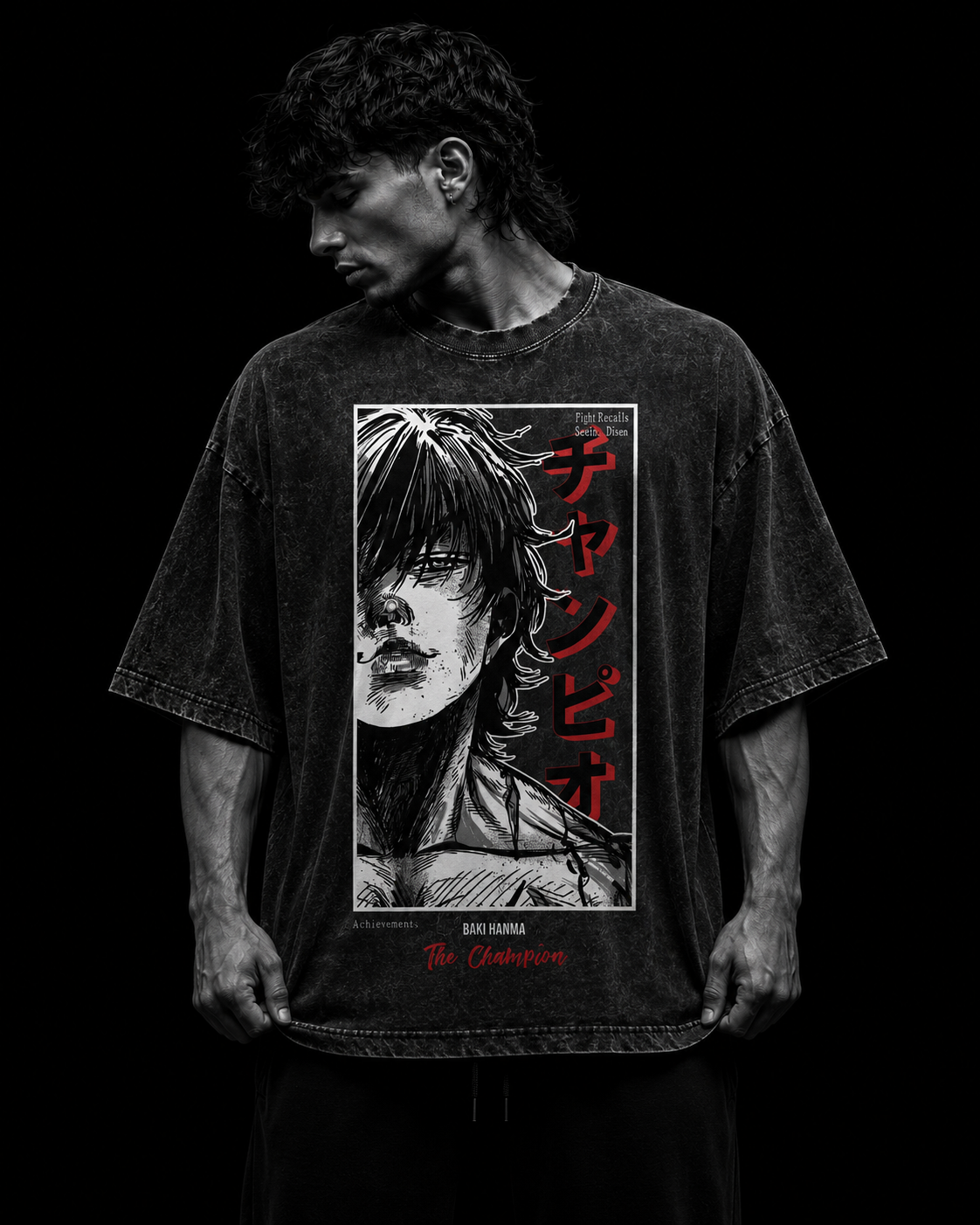 T-shirt oversize homme Baki Hanma, coupe ample en coton épais pour la musculation.