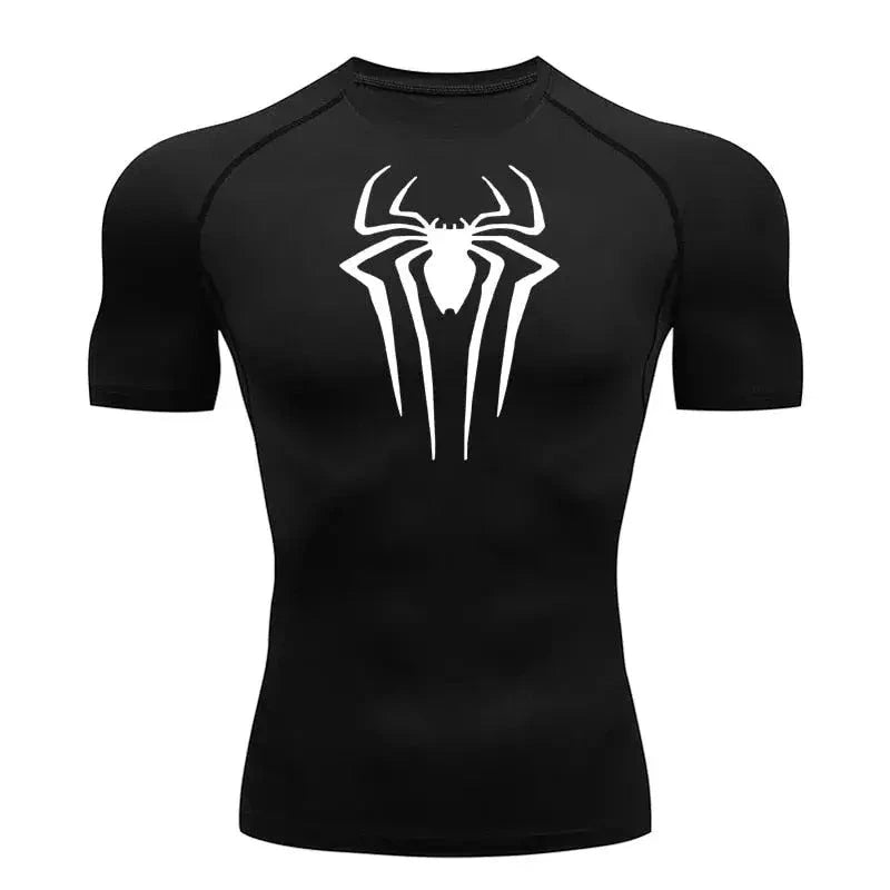 T-shirt de compression homme Spiderman, coloris noir, tissu respirant pour l entrainement.