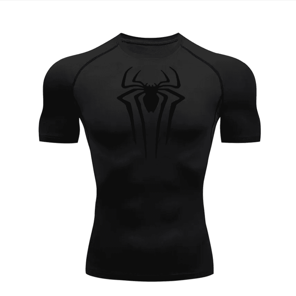 T-shirt de compression homme Spiderman, coloris noir, coupe seconde peau pour la musculation.