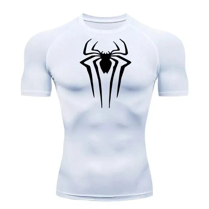 T-shirt de compression homme Spiderman, coloris blanc, tissu respirant pour l entrainement.