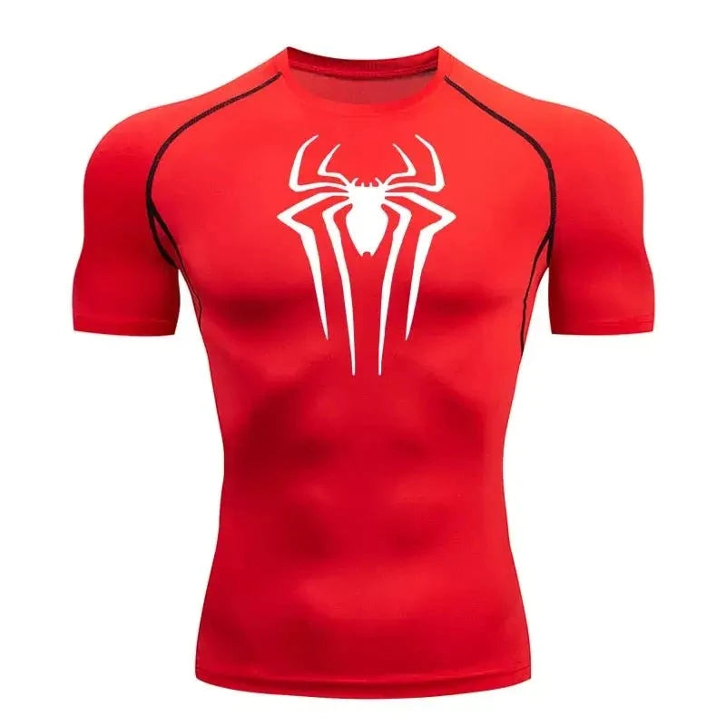 Men's Spiderman compression T-shirt, red, breathable fabric for bodybuilding.